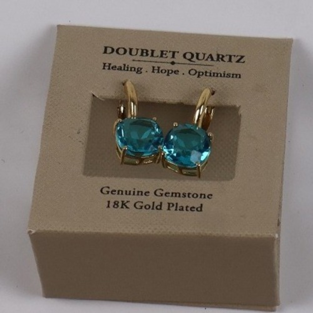 Shivam Doublet Quartz Drop Earrings Blue 18K Gold Plated Genuine Gemstone NWT